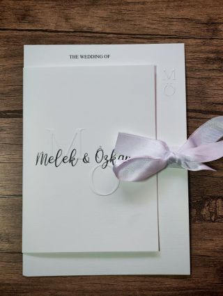 Gofre Kabartmalı Kurdelalı Davetiye 1293 - Beyaz