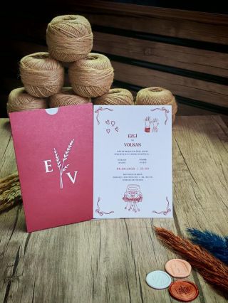 Bordo Zarflı Davetiye